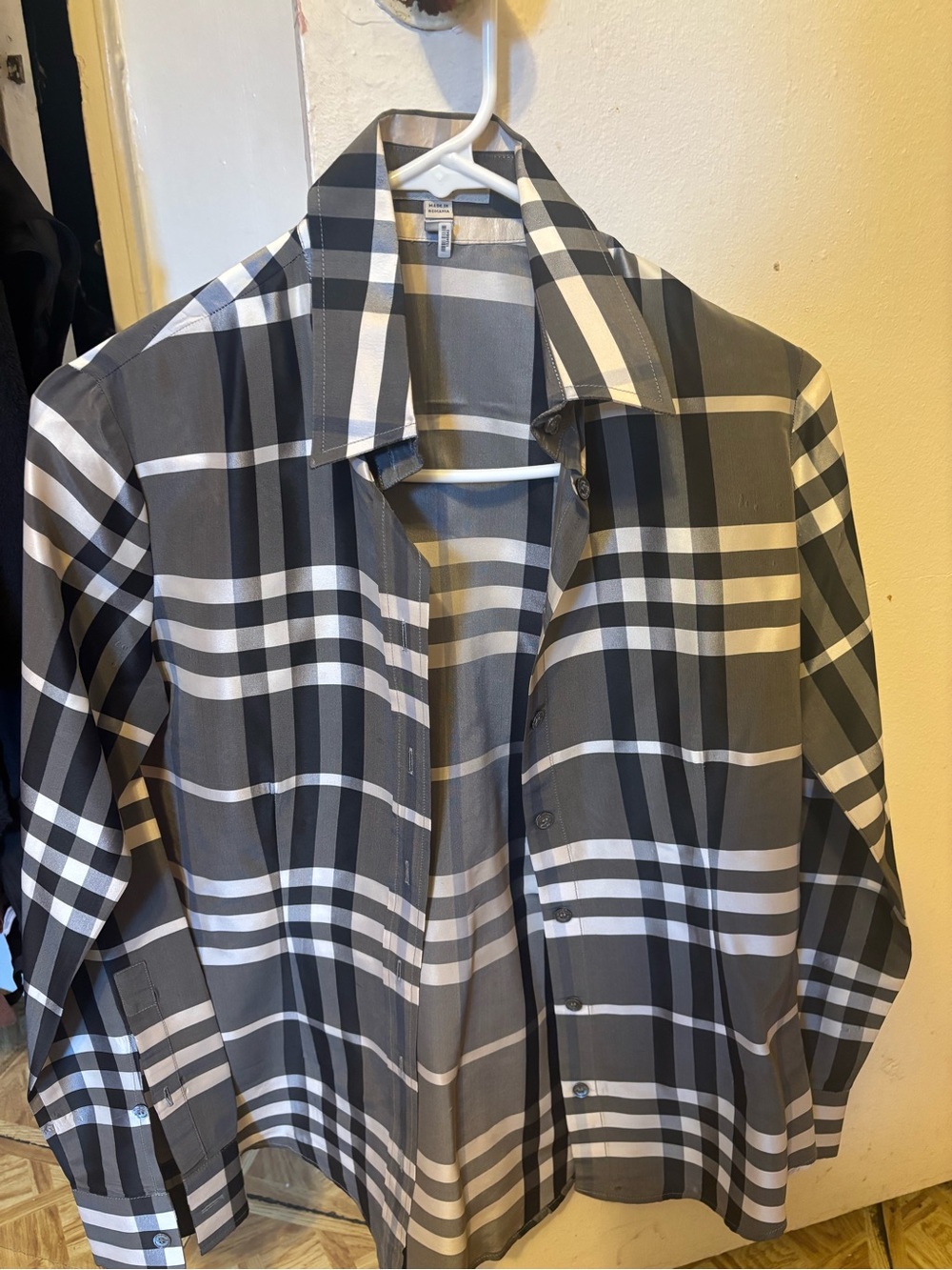 Burberry Black and White Plaid Button-Down Shirt